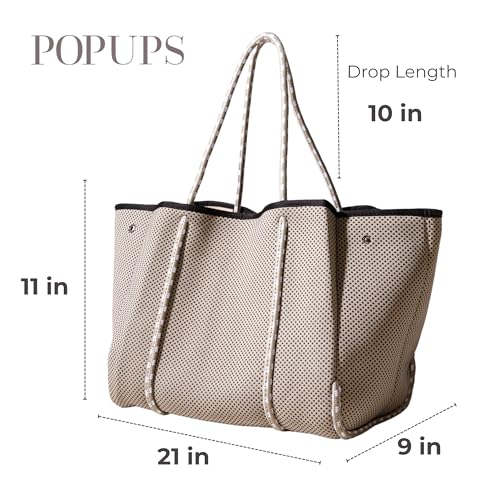 POPUPS Large Neoprene Tote Bag for Women - Everyday Designer Handbag for Travel Work and Beach with Pockets and Zipper Pouch3