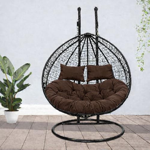 Image of Double Seater Cushion Set - Polyester Fabric Padded Seat for Hanging Egg /Garden Jhula (Brown)