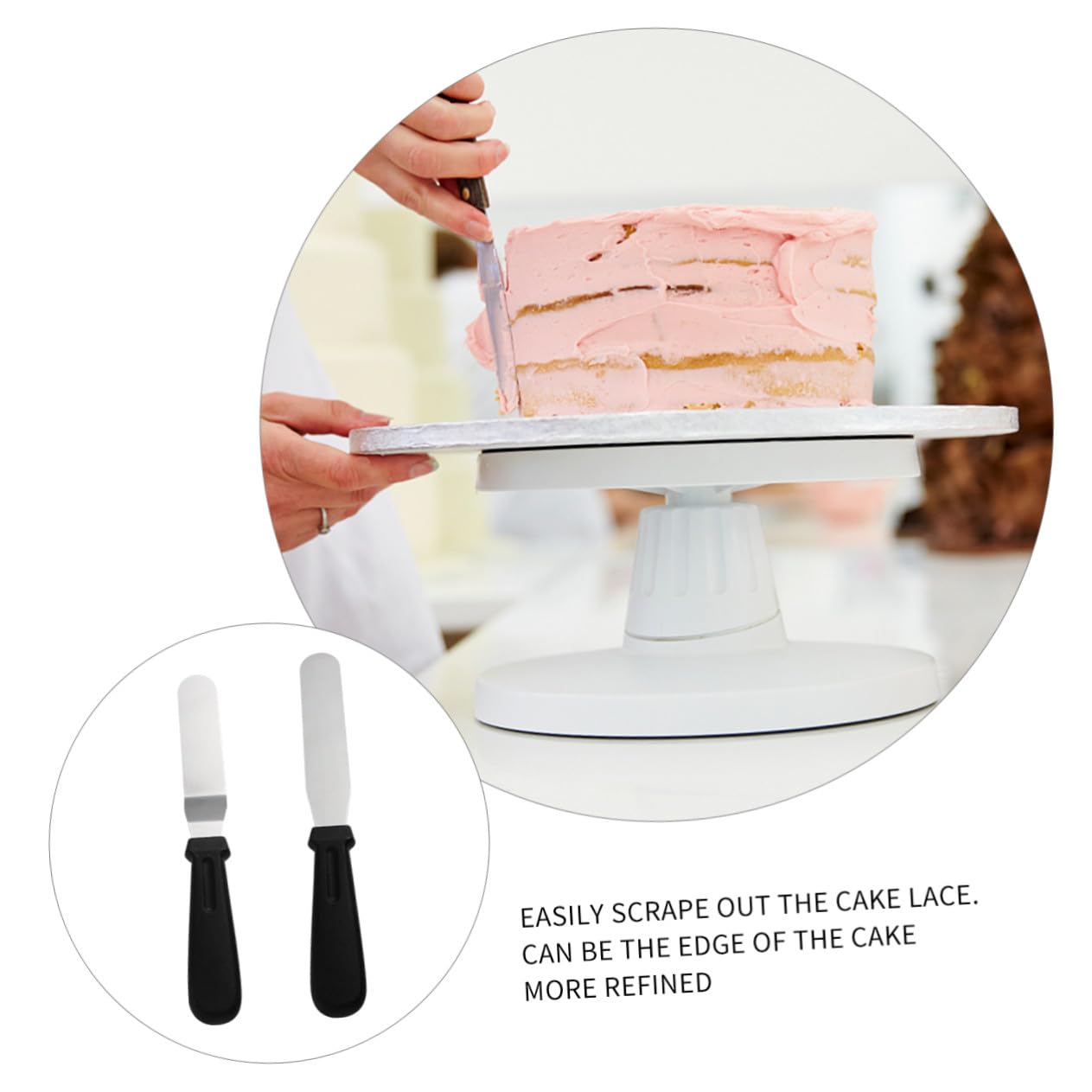 7 Stück Teiliges DIY Backzubehör Set mit Drehbarem Kunststoff Tortenständer Spachteln und Edelstahl Kuchenglättern Leicht Drehbar Vielseitig für Verzierung und Buttercreme