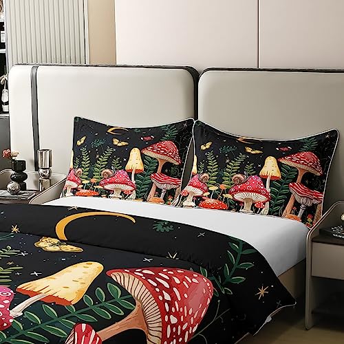 Loussiesd Kids Mushroom Bed Cover 100% Cotton Set Natural Wild Fungus 100% Bed Set for Kids Botanical Plants Butterfly 100% Bed Set including 2 Pillowcases Super King Size Zipper - Image 4