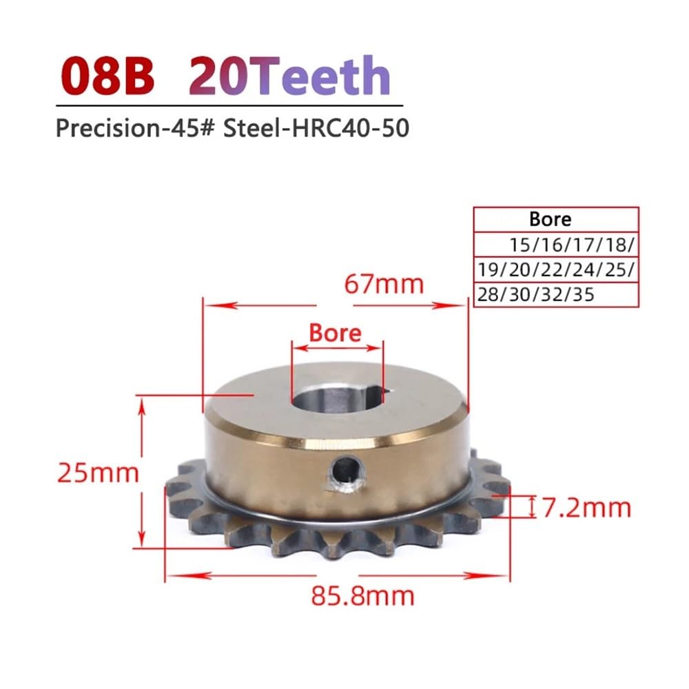 Set di Ingranaggi pignone, Denti dell'ingranaggio 1 Ruota dentata di precisione Industriale da 20 Denti 08B, ingranaggio a Catena in Acciaio da 45#(28mm (Keyway 8mm))