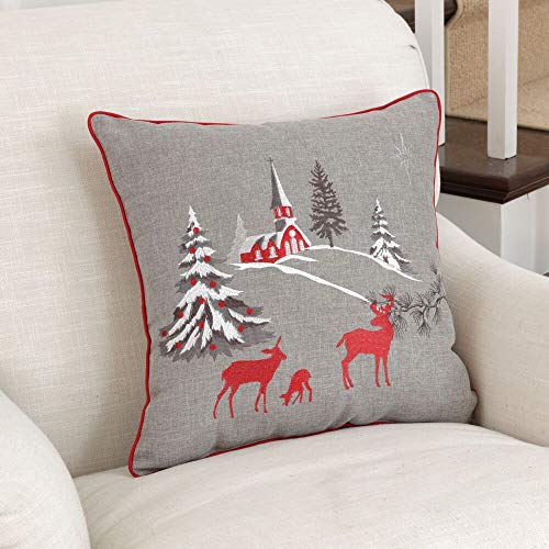 Pillow Perfect Christmas Scene Throw Pillow, 16.5" X 16.5", Grey #TOP4