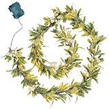 Diseño realista: la guirnalda de muérdago con luz presenta un diseño realista que proporciona una apariencia realista..Es perfecto para crear un ambiente festivo durante la temporada de vacaciones..Requiere 3 x baterías triple A (no incluir).