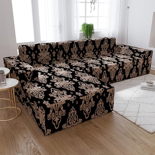 Image of House of Quirk House Of Quir Universal Sectional 140 Gsm Sofa Covers L-Shape Slipcover 2Pcs Elastic L-Type Chaise Sofa Furniture Protector(Cambric Black)