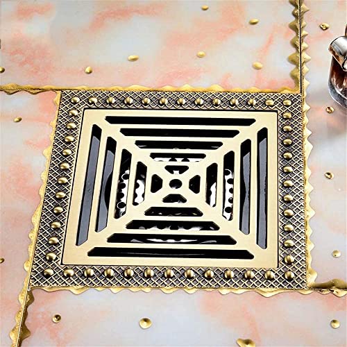 CEDLSF Rejilla de desagüe para Ducha de Gran caudal, Cuadrada, antiolor, de latón Antiguo, 15 x 15 cm, para baño, desagüe de Agua Cuadrado