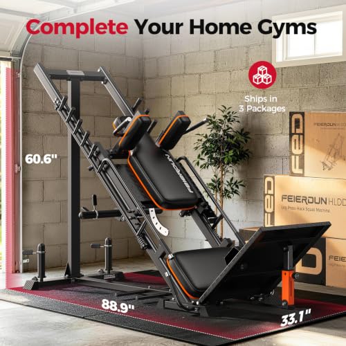 Image of FEIERDUN 2-in-1 Leg Press Hack Squat Machine Combo, Home Gym Leg Equipment | Zero-Maintenance Roller System, 5+6 Adjustable Angles, 45-Degree, with Weight Storage, Full ROM for Quads, Hamstrings, Glutes