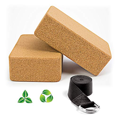 WayEee Bloques de Yoga Corcho Natural 2 Piezas Ecológico de Alta Densidad Centímetros Ladrillo Yoga Block Cork para Pilates y Ejercicios de Yoga.
