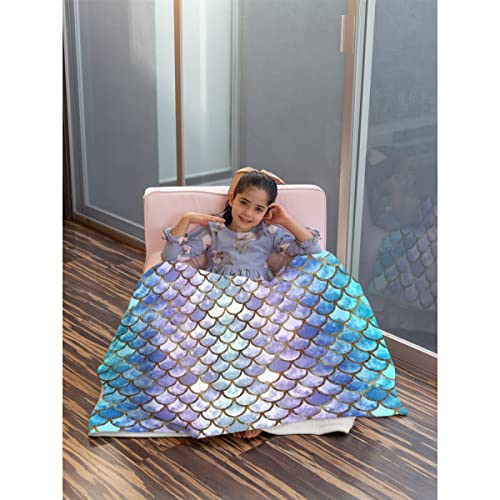 Mermaid Decor Blanket For Girl Dreamlike Mermaid Fish Scale Flannel Throw Soft Blanket For Couch Sofa Home Decor Blankets For Couch, Bed, Sofa Warm And Cozy For All Seasons 50X40 Inch For Child #TOP3