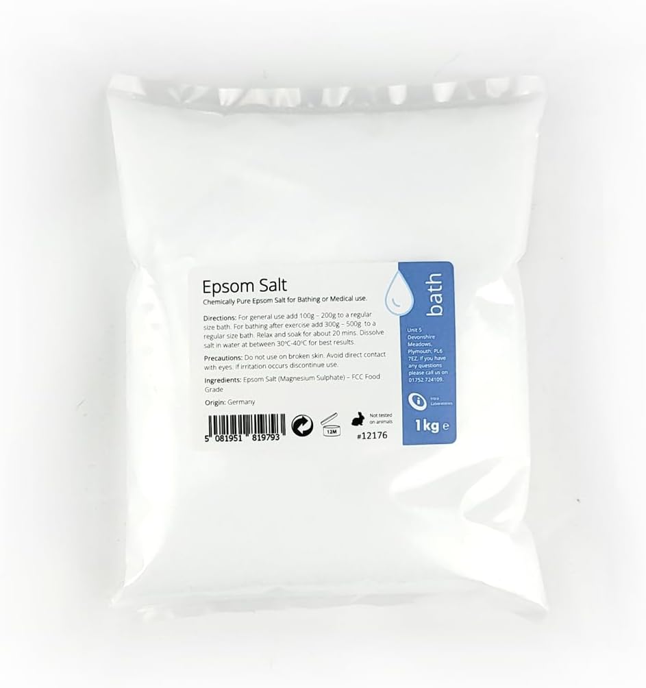 Intralabs Epsom Salt (Magnesium Sulphate) 1kg – Bath Soak Crystals for Relaxa...