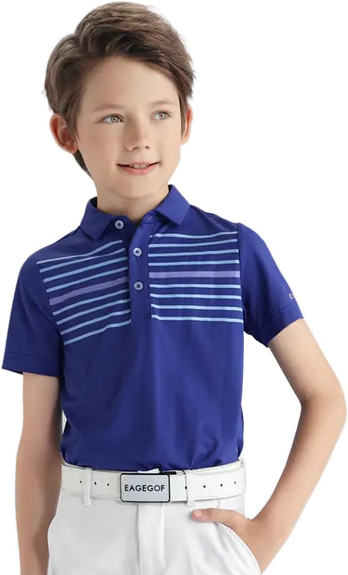 EAGEGOF Kid Golf Polo Shirt Quick-Drying Boy’s Cool Short Sleeve Sports Leisure Child Outdoor Soft Tennis Polo Shirt