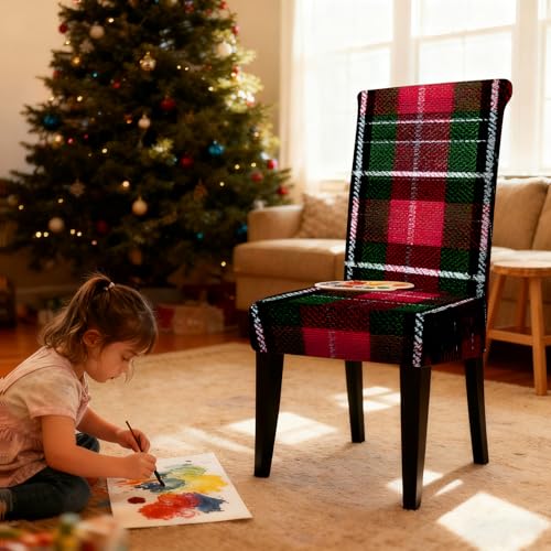 Image of Nuxovilar 4PCS Red Green Plaid Stretch Chair Covers 24x70 Inches