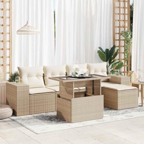 Vetnasa Juego de sofás jardín con Cojines 6 pzas ratán sintético Beige Mobiliario, Muebles de jardín, Conjuntos de jardín Beige 60,9 KG
