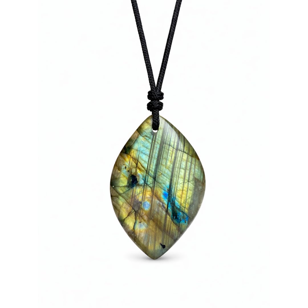 Collana in labradorite naturale, pietra naturale, ciondolo irregolare con cordino regolabile, gioiello energetico per uomini e donne
