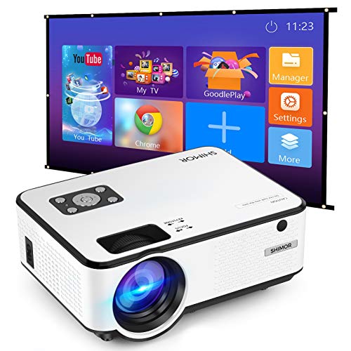 Mini Projector, SHIMOR C9 Portable Movie Projector with 100Inch Projector Screen, 1080P Supported Compatible with TV Stick, Video Games, HDMI,USB,TF,VGA,AUX,AV