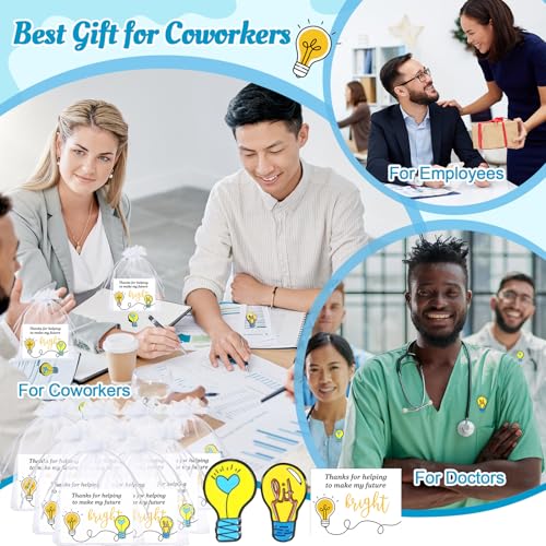 Image of Hoteam Teacher Appreciation Gift Light Bulb Pins Bulk Employee Brooches Bright Future Coworker Thank You Cards