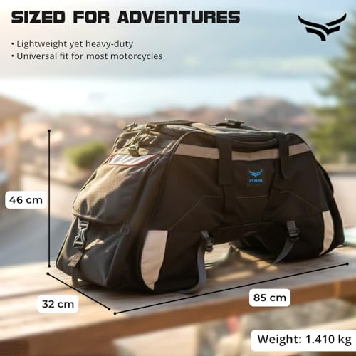 Image of Xtrim 72L Claw Motorcycle Tail Bag with Carry Straps, 100% Waterproof with Inner Liner, Rear Riding Bag with MOLLE Loops, One Side Pocket & Mesh Pocket Inside, Reflective Panels, 4-Point Mounting