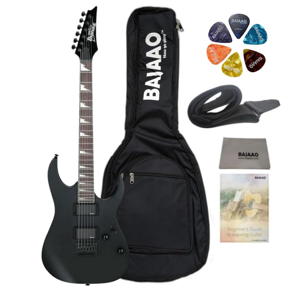 Poplar GRG121DXWNF Electric Guitar with Gig-Bag, Polishing Cloth, Strap, Picks & E-Book - Black