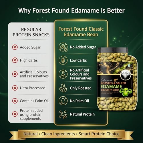 Image of Forest Found Roasted & Salted Edamame (500g) Beans | 46% High Protein & 14% Fiber | Oil-Free Vacuum Roasted Crunchy Seeds | Low Carb, Plant-Based Protein Healthy Snack | Young Green Soybeans