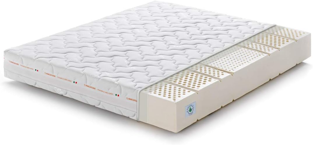 Marcapiuma Latex Mattress 5 ft (5ft x 6ft3) 150x190 cm depth 20 cm SEVENLIFE 20 100% Latex Medium H2 Firmness 7 Zones Orthopaedic Mattress SILVER ION removable Cover Made in Italy