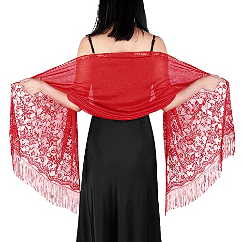 Châles et écharpes en dentelle à franges pour vos soirées d'été en robe rouge