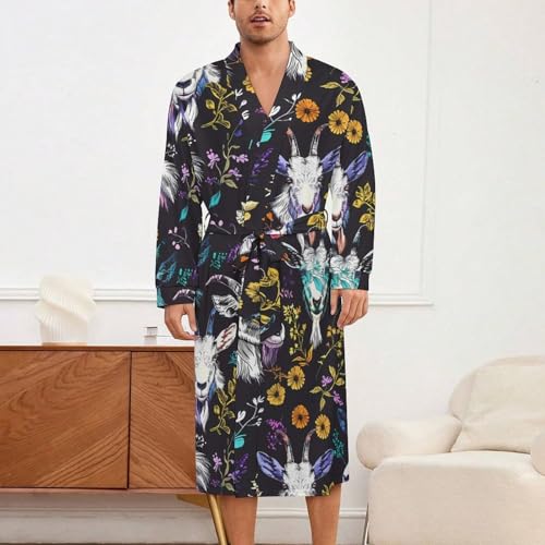 Goat And Flowers Soft Robe Long Sleeve Bathrobes V Neck Sleepwear Spa Robes with Belt Men Woman2