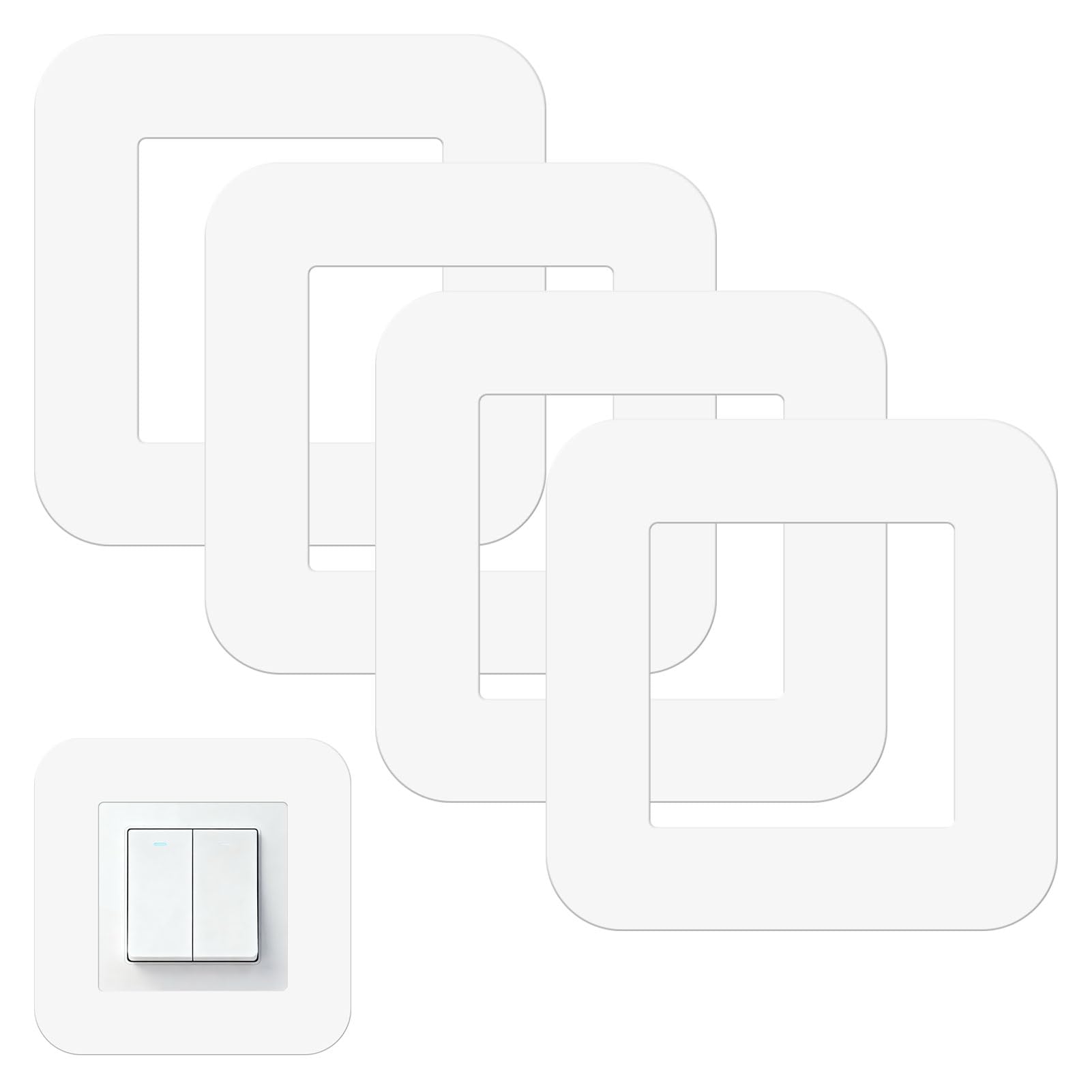 Light Switch Surround, Light Switch Cover Plates, Finger Plate Surround, 4-Pack White Plastic Protection Covers for UK Standard Switch Sockets, Easy to Install, 86mm x 86mm Size, Maintain Clean Walls