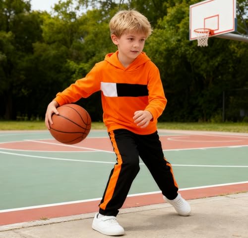 Image of KIDLAGA Toddler Boy Clothes Long Sleeve Hoodie Sweatsuits Tops and Pants Boys Fall Winter Color Block Outfits Set 5-12 Years