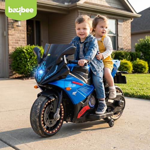 Image of Baybee SuperX Electric Bike for Kids 3+ Years | Baby Rechargeable Battery Bike with Training Wheels, Hand Accelerator, Foot Brake, Led Lights & Music | Battery Operated Bike for Kids to Drive (Blue)