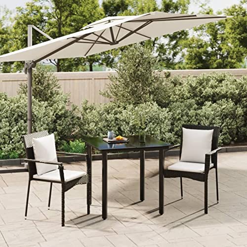 Gecheer - Juego de comedor de jardín con cojines de 3 piezas, color negro, salón al aire libre, mesa y sillas, 2 personas, juego de muebles al aire libre, muebles de cena para balcón