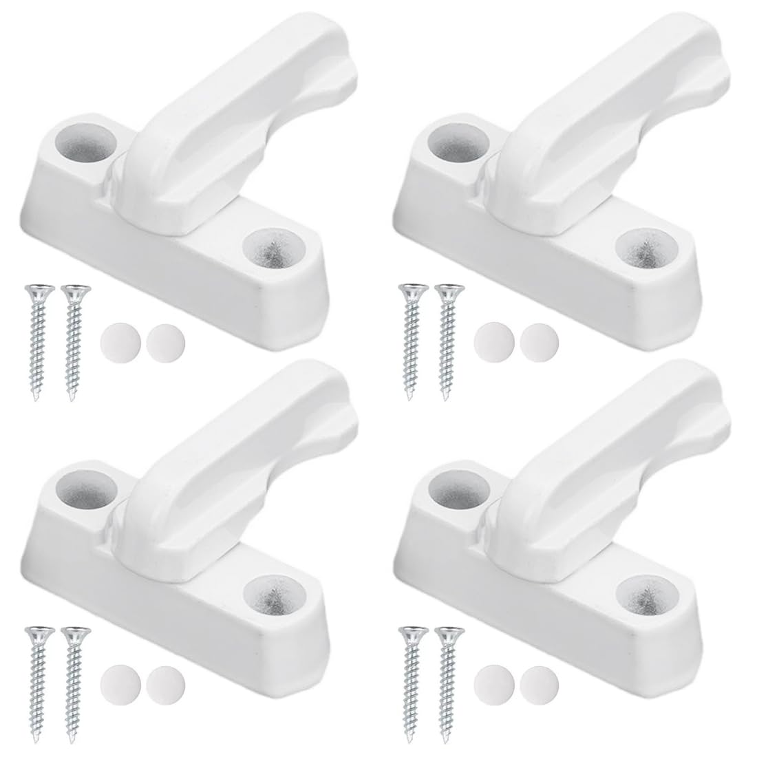 FiTspi 4Pack of Sash Jammers Window Locks with Screws, T-Lock Security Window Door Sash Lock, Safety Lever Handle Sweep Latch for PVC/uPVC Windows and Doors