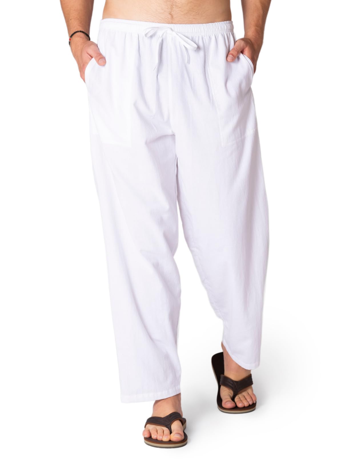PANASIAM leichte Baumwollhose Damen & Herren - Sommerhose 100% Baumwolle | Unisex Stoffhose, Freizeithose mit Gummibund & Tunnelzug, 2 Taschen, Relaxhose auch Loungehose oder Strandhose, Gr. S-XXL