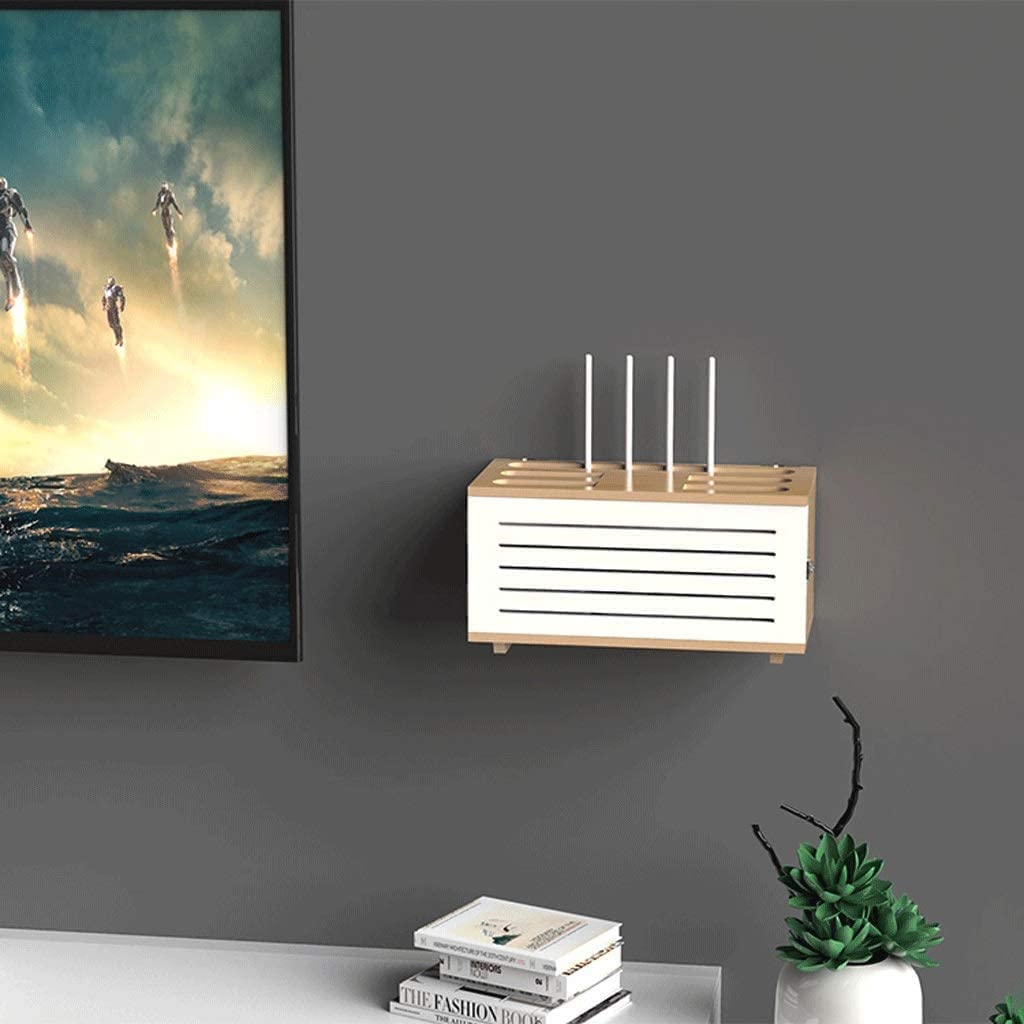 ❀❀❀Wifi-Router-Regal,Desktop-Deko-Box, Aufbewahrungsbox for kabellose Router – Regal aus massivem Material, Set-Top-Box-Rack, Power-Code-Finishing-Box, Steckdosenaufbewahrung, WiFi-Wandhalterung (Farb