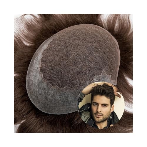Postiche capillaire homme en cheveux naturels bruns 4# base dentelle et PU 8x10