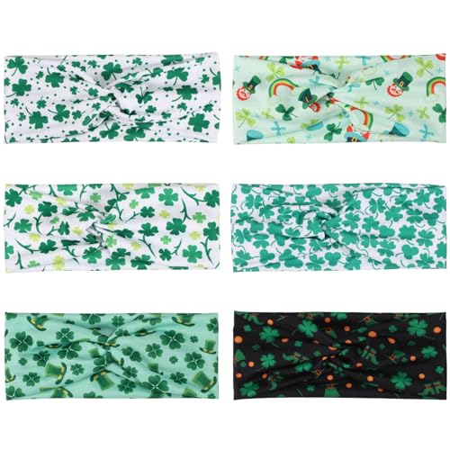 Ardorchid 6 Pack St.Patrick's Day Headbands Irish Green Shamrock Hair Accessories for Women Girls Gifts Twist Knot Turban Celebration Party Headwraps