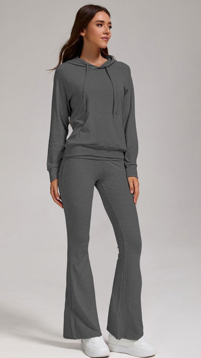 Stylish Women's 2 Piece Outfits Hooded Sweatshirt Flared Leg Pants Combo Perfect for Active Casual Wear - Image 5