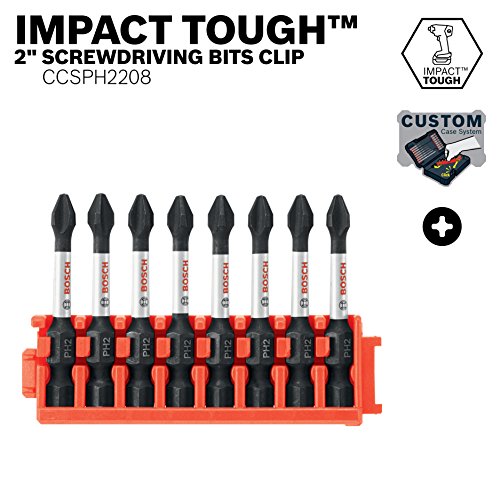 Bosch CCSPH2208 8Piece Impact Tough Phillips P2 2 In. Power Bits with Clip for Custom Case System