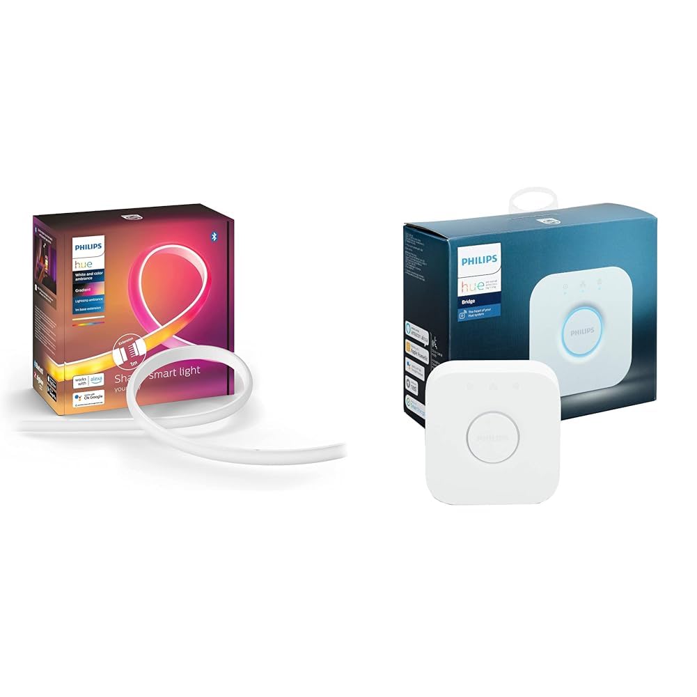 Philips Hue Philips Hue New Gradient Light Strip 1m Extension. for Syncing with Entertainment, Media and Music. & Bridge. Smart Home Automation Works with Alexa, Google Assistant and Apple Homekit.