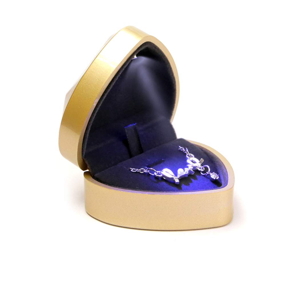 Porta Anello di Fidanzamento a Forma di Cuore con Luce LED, Scatola portaoggetti per Gioielli, Regalo di San Valentino, Rosso