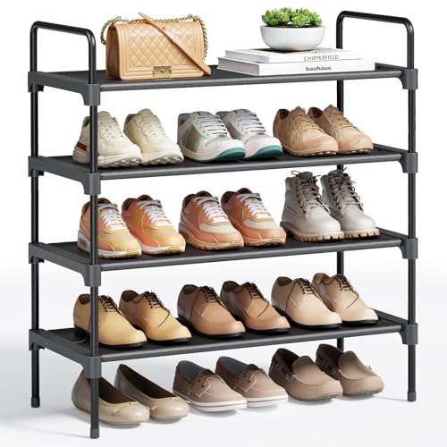 Image of Kitsure Shoe Rack for Closet, Shoe Organizer for Front Door Entrance, Stackable Shoe Shelf, Detachable Closet Organizers and Storage, 26.6 inch Wide - 4 Tiers, Black | Closet, Front Door Entrance, Entryway, Stackable & Detachable Shelf, Closet Organizers and Storage