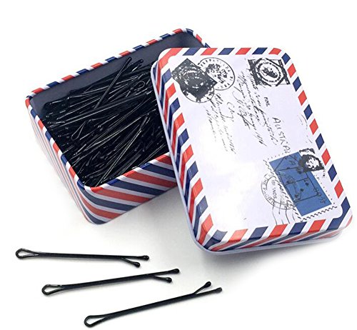 150PCS Black Bobby Pins with a Metal Box Hair Pins Bun Pins Hair Slides Grips Hair Accessory Perfect for Buns Up-Dos and More (Flat-5.5cm)