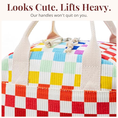 Image of LOVELYWIND Lunch Box for Women, Insulated Colorful Gingham Lunch Bag | Cute Colorful Gingham Insulated Lunch Bag for Women, Stylish Large Capacity Tote for Work, Office, Picnic and Travel