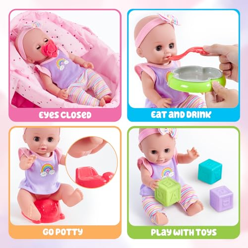 Tacobear Puppenzubehör Baby Puppe mit Zubehör Puppenbett Puppentrage Schnuller Töpfchen Flasche 30cm 12 Töne Puppenset Kinder Spielzeug Weihnachten Geburtstag Geschenk für Mädchen 3 4 5 6 Jahre – Bild 4