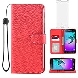 Asuwish Phone Case for Samsung Galaxy J3 2016/J 3 V/J36V/Sky/Amp Prime with Screen Protector and Wallet Cover Card Holder Slot Stand Cell Flip Glaxay Sol J3V JV3 J36 6 J320V Gala J320A Women Men Red