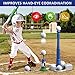 QDRAGON 2 in 1 T Ball Sets for Kids 3-5 5-8, Tee Ball Set with Automatic Pitching Machine/Adjustable Batting Bat & Stand/6 Balls, Baseball Toys Outdoor Sport for Toddlers Boys, Blue