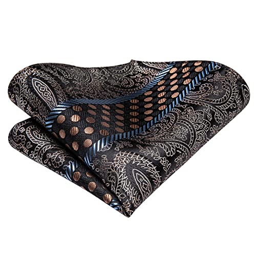Image of Hi-Tie Paisley Floral Ties Set for Men Silk Mens Stripes Necktie Pocket Square Cufflinks Set Formal Business