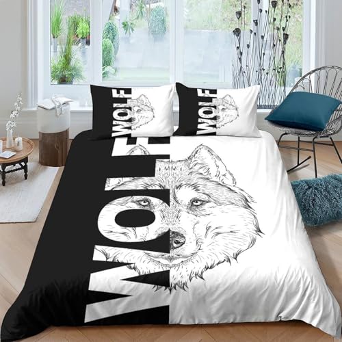 Parure de Lit Loup 3D 200x200cm, linge de lit en microfibre résistante premium - 4