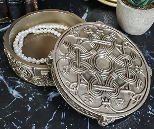 Ebros Bronze Colored Resin Norse Old Gods Viking Knotwork Thor Hammer Mjolnir Small Jewelry Storage Round Box Figurine 4.75 Inch Diameter Stash Container Box Keepsake #TOP12