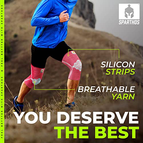 Image of Sparthos Knee Brace for Men, Knee Compression Sleeve for Women - Pink-XL | Knee Pain Relief, Arthritis, Meniscus Tear, ACL, Bursitis, Running, Working Out, Thin, Soft Elastic Support, Pair of 2