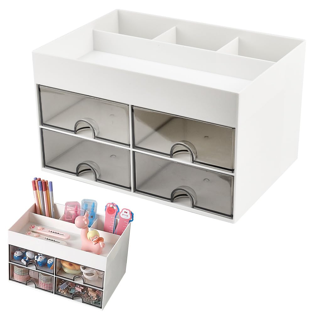 DTYGUIXE Organizador de Escritorio de Lápices de 8 Compartimientos Caja Organizadora para Escritorio de Plástico con Cajones Porta Bolígrafos para Escritorio para Ordenar Papelerías Maquillajes