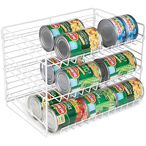 Smart Design Can Organizer for Pantry – Perfect for Kitchen Organization, Refrigerator, Cabinet, Spice Rack – 3 Tier Adjustable Can Storage - Steel Metal Shelves – Holds Up to 36 Cans - White Cover